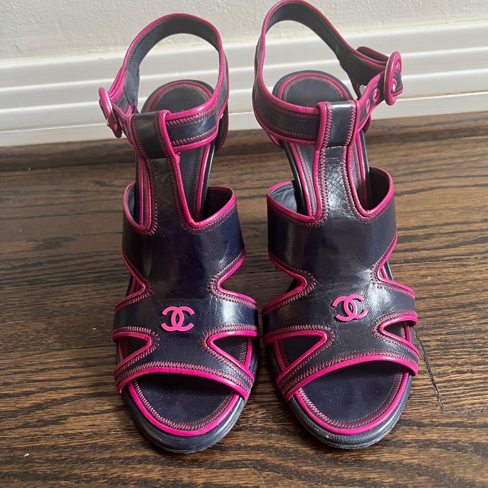 Chanel navy and pink heels- very unique! Authentic